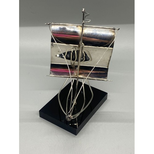 2 - 800 silver miniature model sailing boat on stand. 68g