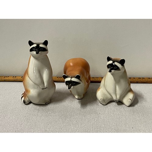 31 - 3 x Lomonosov  Russian pottery Racoons.