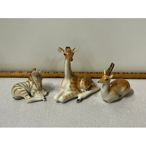 60 - 3 x Lomonosov Russian pottery animals to include Zebra etc