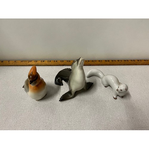 61 - 3 x Lomonosov  Russian pottery animals to include Seal etc