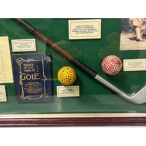 1 - Collectors golf memorabilia of Robert Tyre 'Bobby' Jones 1902-1971 in glass display case
50cm x 35cm