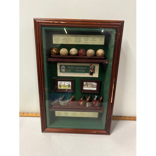 3 - Golf collectors society the development of the ball & club in glass display case.
35cm x 53cm