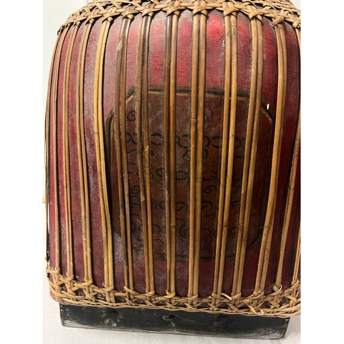 8 - Large Antique Chinese Bridal basket and lid with fitted lamp to the lid.
106cm h inc lamp. 
45cm w