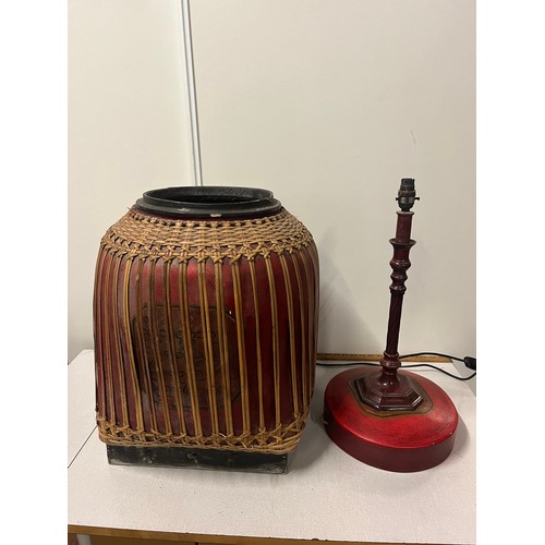 8 - Large Antique Chinese Bridal basket and lid with fitted lamp to the lid.
106cm h inc lamp. 
45cm w