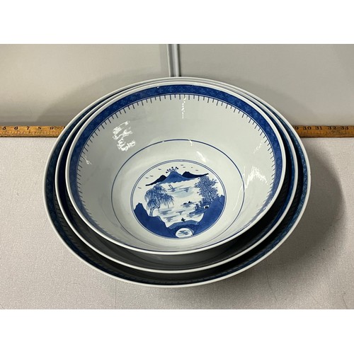 16 - 3 Large graduating Chinese blue & white bowls
Largest 40cm diameter