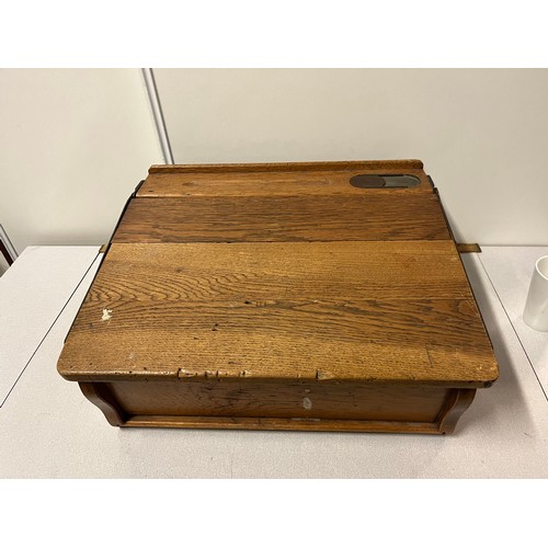 17 - Original oak table top writing slope by John Haywood Ltd Manchester