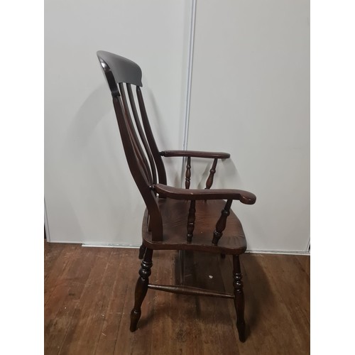 109 - Antique slat back windsor grandfather armchair stamped T.M