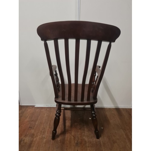 109 - Antique slat back windsor grandfather armchair stamped T.M