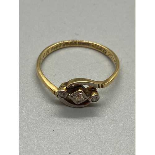 159 - Art Deco 18ct gold ladies ring set with diamonds dated 25/12/29