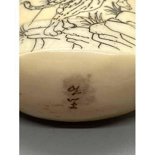 167 - Antique/vintage Chinese bone engraved Inro with erotic scene. Signed.