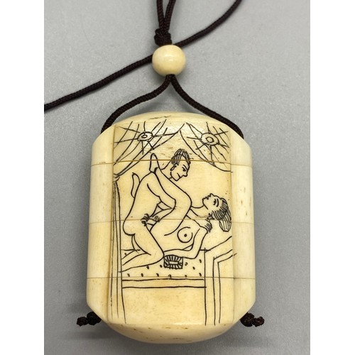 167 - Antique/vintage Chinese bone engraved Inro with erotic scene. Signed.