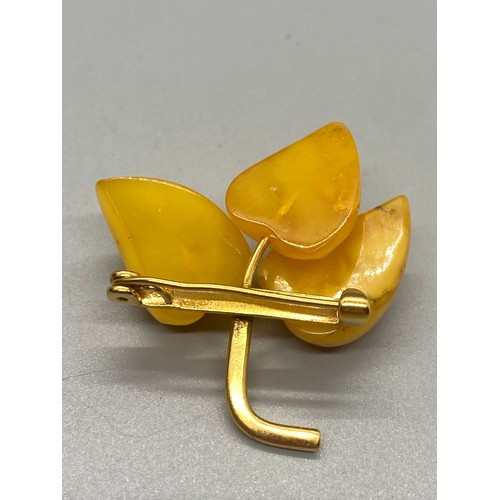 282 - Russian amber leaf brooch.