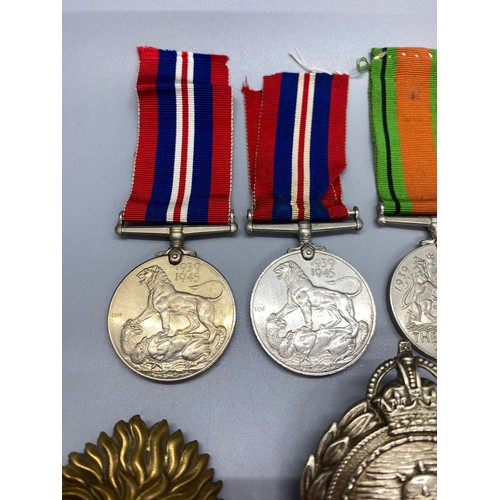 58D - Group WW1 cap badges, mine clearance service, RA X2 Royal engineers, RN silver fob medal WWII BWM X2... 