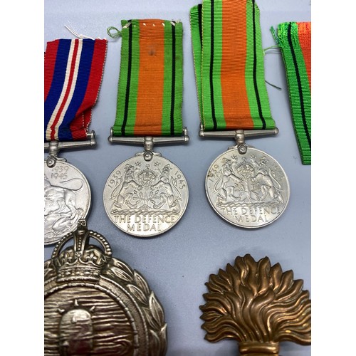 58D - Group WW1 cap badges, mine clearance service, RA X2 Royal engineers, RN silver fob medal WWII BWM X2... 