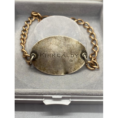 86 - Antique 9ct gold albert style bracelet and silver ID tag. 12.70g together.