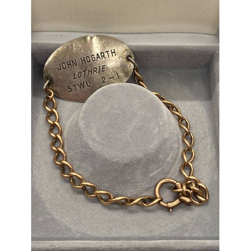 86 - Antique 9ct gold albert style bracelet and silver ID tag. 12.70g together.