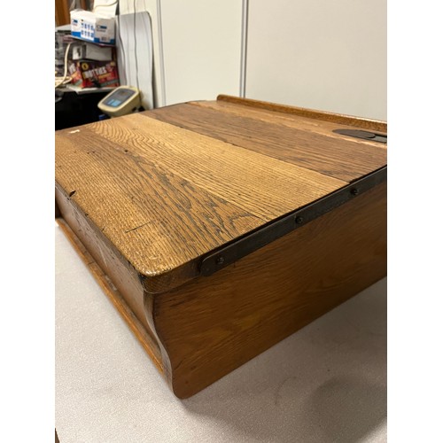 17 - Original oak table top writing slope by John Haywood Ltd Manchester