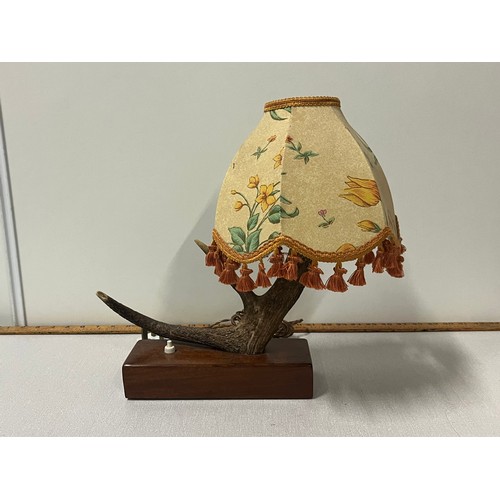 275 - Vintage Deer horn table lamp on mahogany block base,