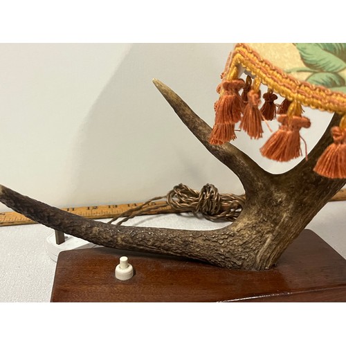 275 - Vintage Deer horn table lamp on mahogany block base,