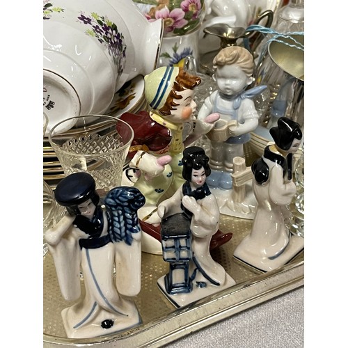 538 - Large tray of misc to include Royal Albert, crystal animals & figurines etc.