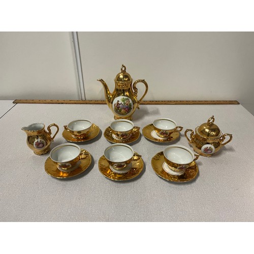 539 - 15 piece gilded tea set signed fragonard