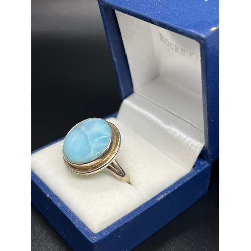 4 - 4 silver rings with large aqua marine stones