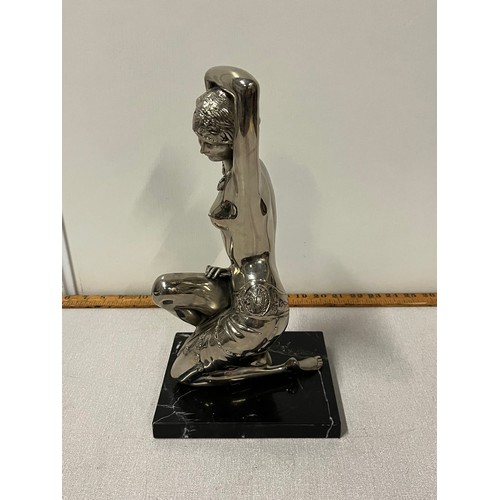 55 - Heavy Art Nouveau design Silvered metal nude lady sculpture on marble base.
34cm h