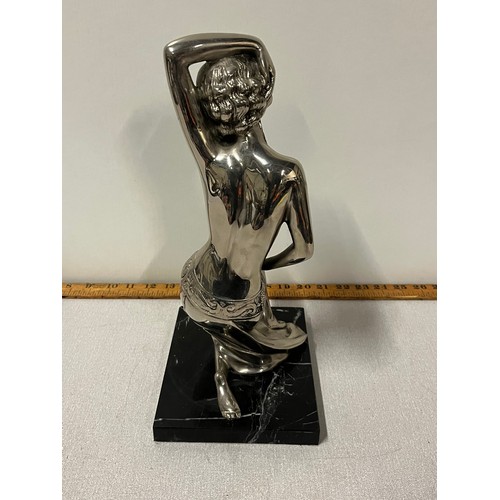 55 - Heavy Art Nouveau design Silvered metal nude lady sculpture on marble base.
34cm h