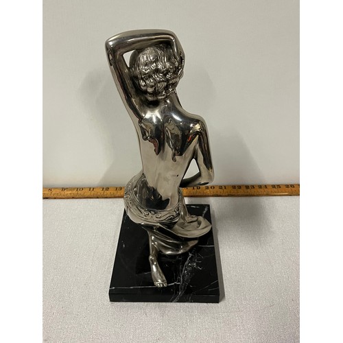 55 - Heavy Art Nouveau design Silvered metal nude lady sculpture on marble base.
34cm h