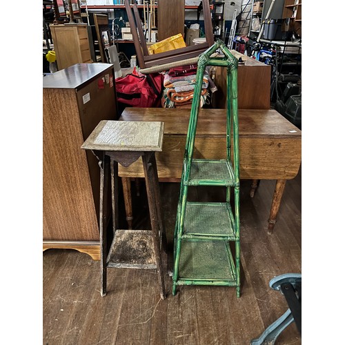 288 - Mid century 3 tier bamboo & cane plant stand along with 1 other.