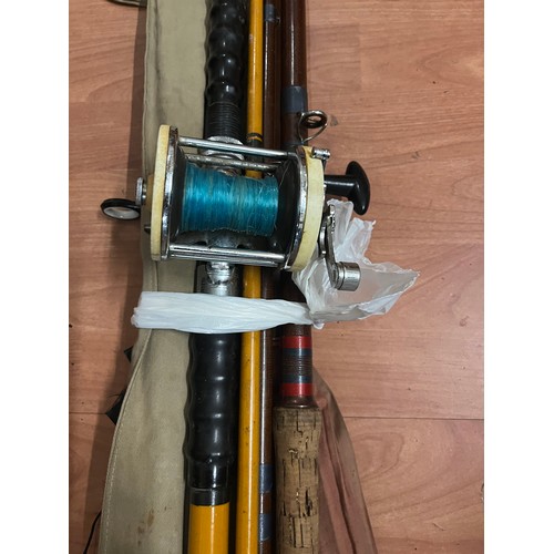 285 - Mitchell 600 sea fishing reel & Craddock shore rod with vintage rod bundle to include - fly, spin,po... 