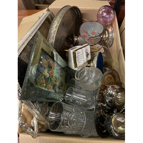 457 - 2 Boxes of misc to include Silver plated ware, crystal & ceramics etc.