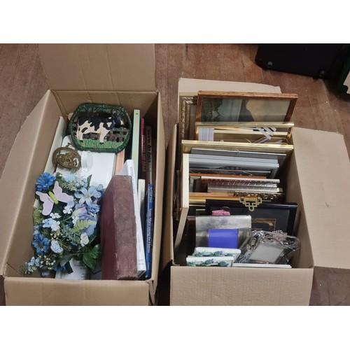 459 - 2 x boxes of misc to include picture frames, Cow trivet etc.