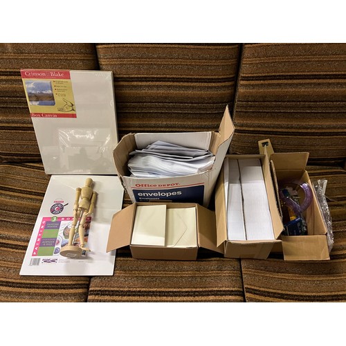 463 - selection of office items to include envelopes aolong with canvases & artist manakin