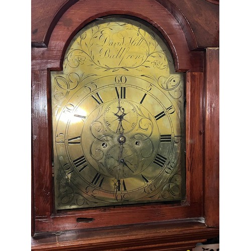 148 - Antique mahogany longcase grandfather clock with brass face by David hill of balfron
218cm h