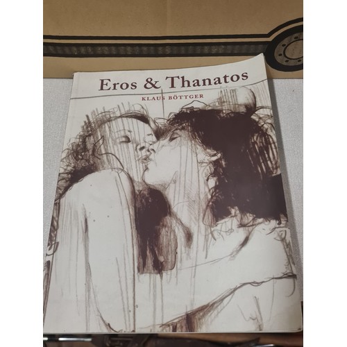 308 - Box of books to include The works of Charles Dickens & Klaus Bottger Eros and Thanatos erotic book