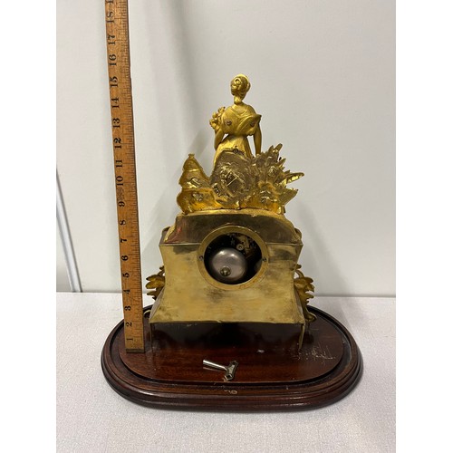 154 - 19th century gilt Ormolu figural mantel clock with wooden base. James & Walter Marshall of Edinburgh... 