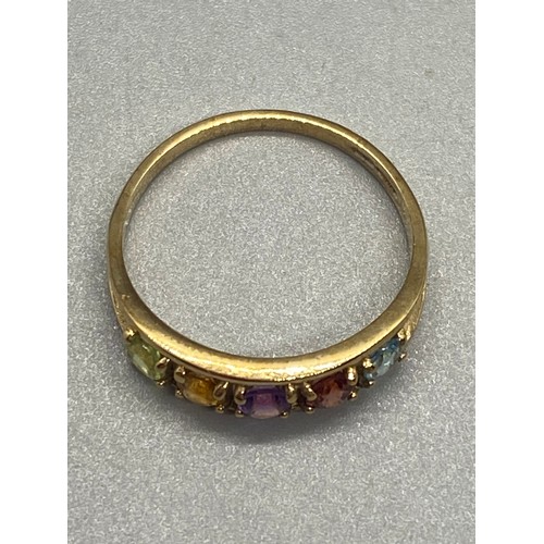 4 - 9ct yellow gold multi coloured gem stone ring.