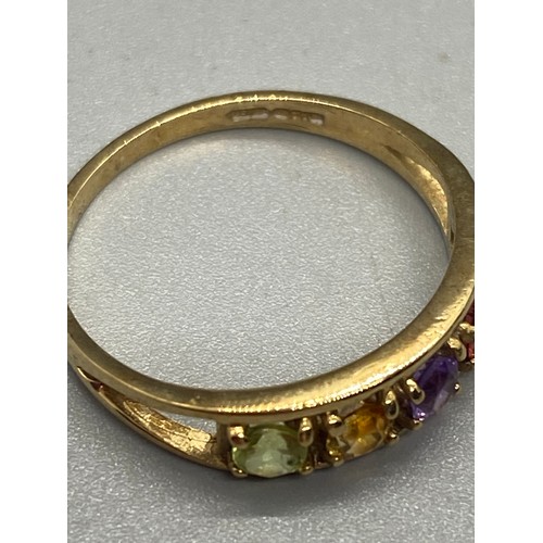 4 - 9ct yellow gold multi coloured gem stone ring.