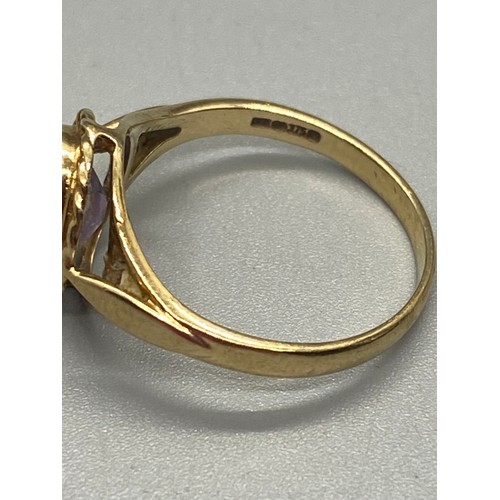 15 - 9ct yellow gold and amethyst ring.