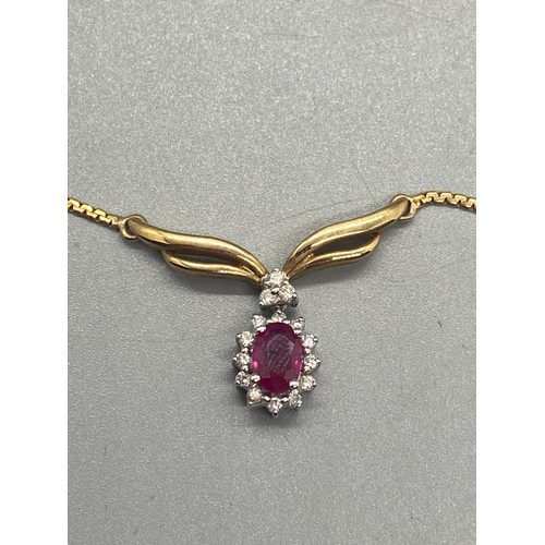 106 - 9ct yellow gold, diamond and ruby bracelet together with matching 9ct gold, diamond and ruby stone p... 