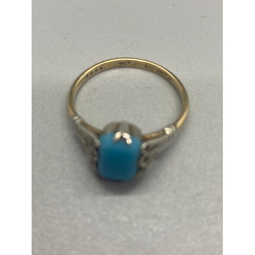 109 - 9ct gold and silver ring with turquoise coloured stone along with silver and white opal stone brooch... 