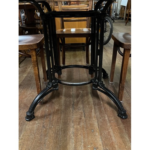 51 - Bistro/Cafe table with very heavy ornate cast iron base & 4 chairs made in Poland by FMG possibly Jo... 