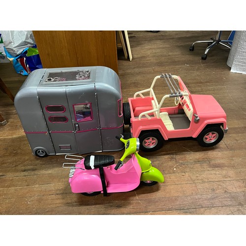 443 - Our Generation camper van and Jeep along with moped.
jeep & caravan 126cm l x 48cm h