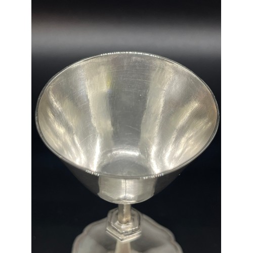 78 - Early solid silver communion cup unmarked, testing as high grade silver. 
63.3grams