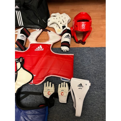 172 - Selection of Taekwondo equipment to include Chest covers, headguards shin pads etc.