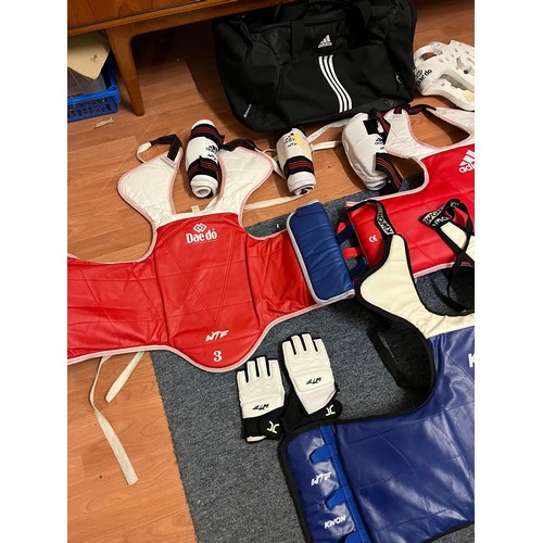 172 - Selection of Taekwondo equipment to include Chest covers, headguards shin pads etc.