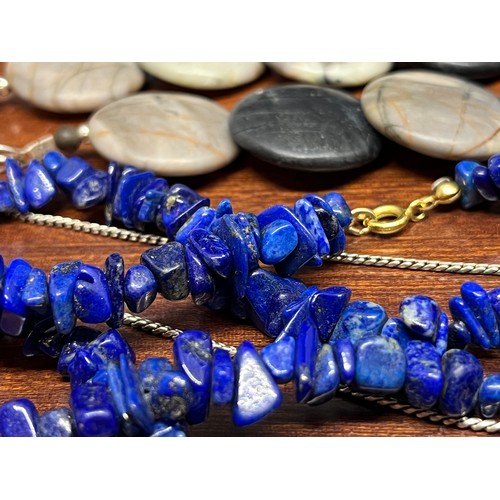 195 - Tray of mainly glass beaded necklaces & Lapis Lazuli strand necklace etc.