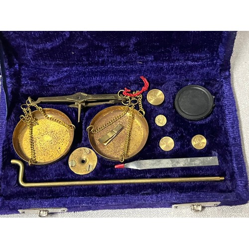 236 - set of vintage scales along with brass paper holder & 2 brass thermometers