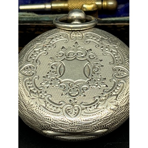 241 - victorian silver ladies pocket watch in original box with key
working